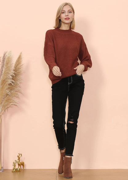 Mock Neck Waffle Knit Sweater Anna-Kaci Wholesale