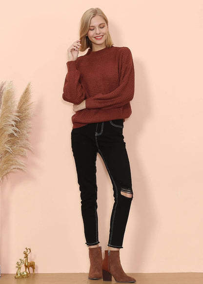 Mock Neck Waffle Knit Sweater Anna-Kaci Wholesale