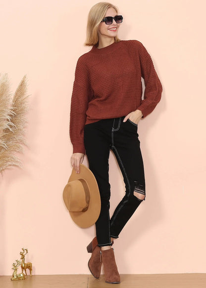 Mock Neck Waffle Knit Sweater Anna-Kaci Wholesale