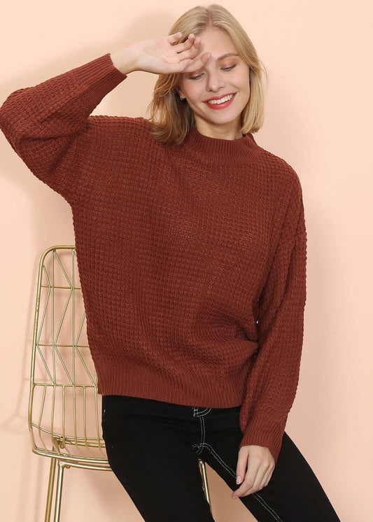 Mock Neck Waffle Knit Sweater Anna-Kaci Wholesale