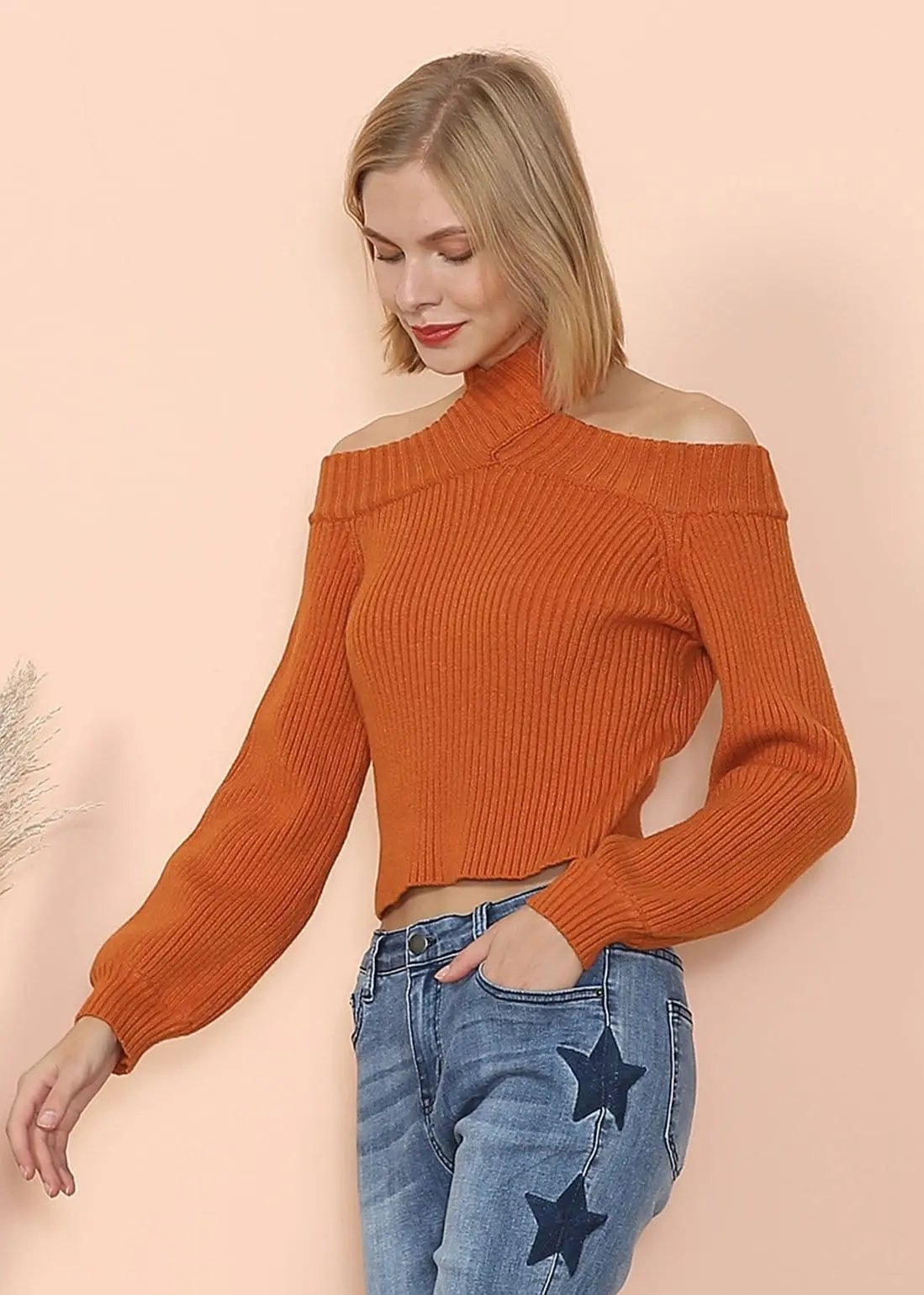 Turtleneck Cold Shoulder Sweater Anna-Kaci Wholesale