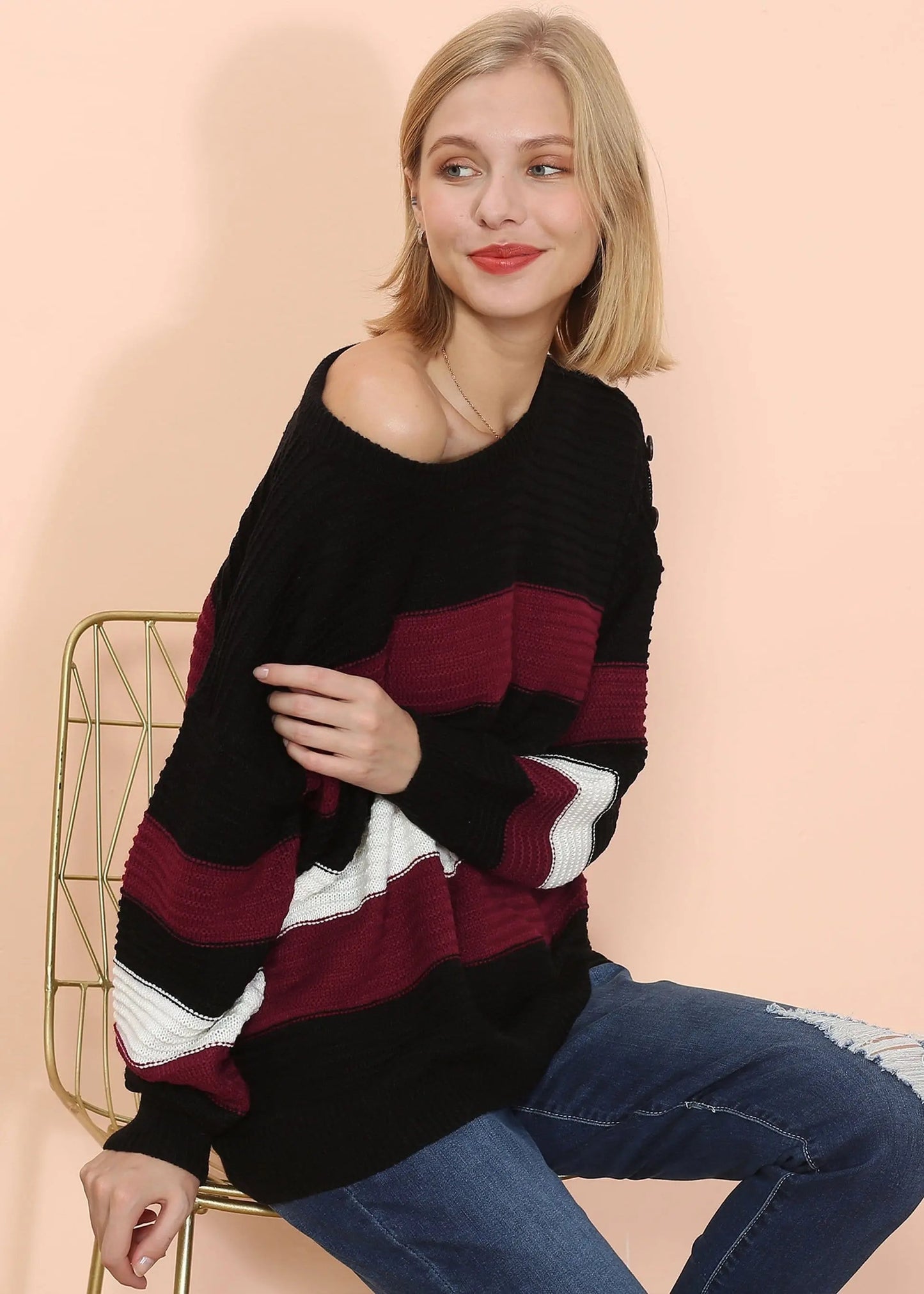 Textured Knit Striped Sweater Anna-Kaci Wholesale