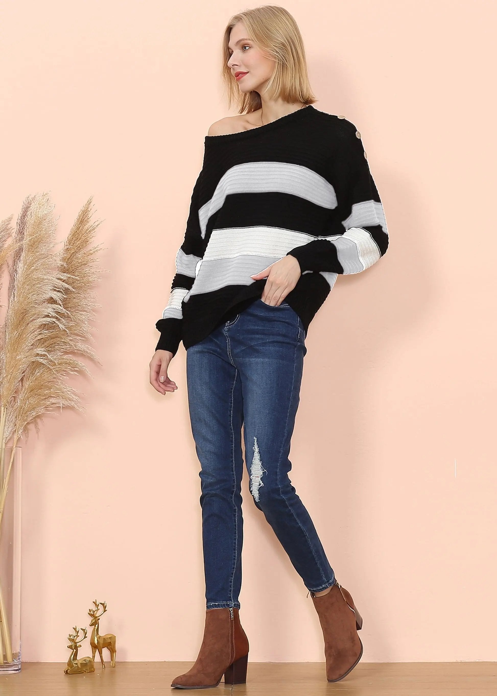 Textured Knit Striped Sweater Anna-Kaci Wholesale