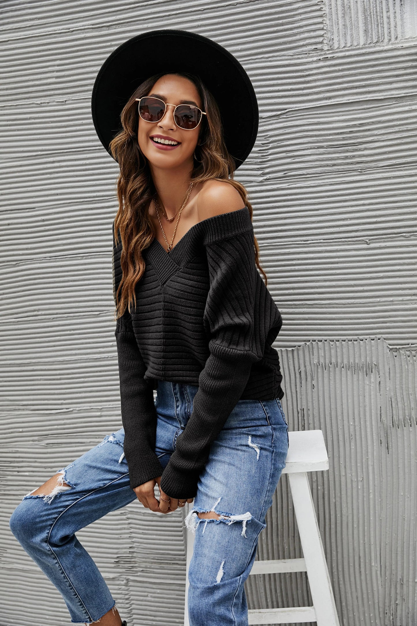 Solid Color Ribbed Sweater Anna-Kaci Wholesale