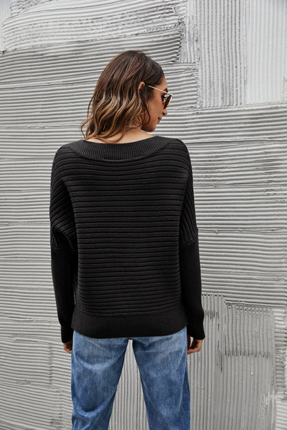 Solid Color Ribbed Sweater Anna-Kaci Wholesale