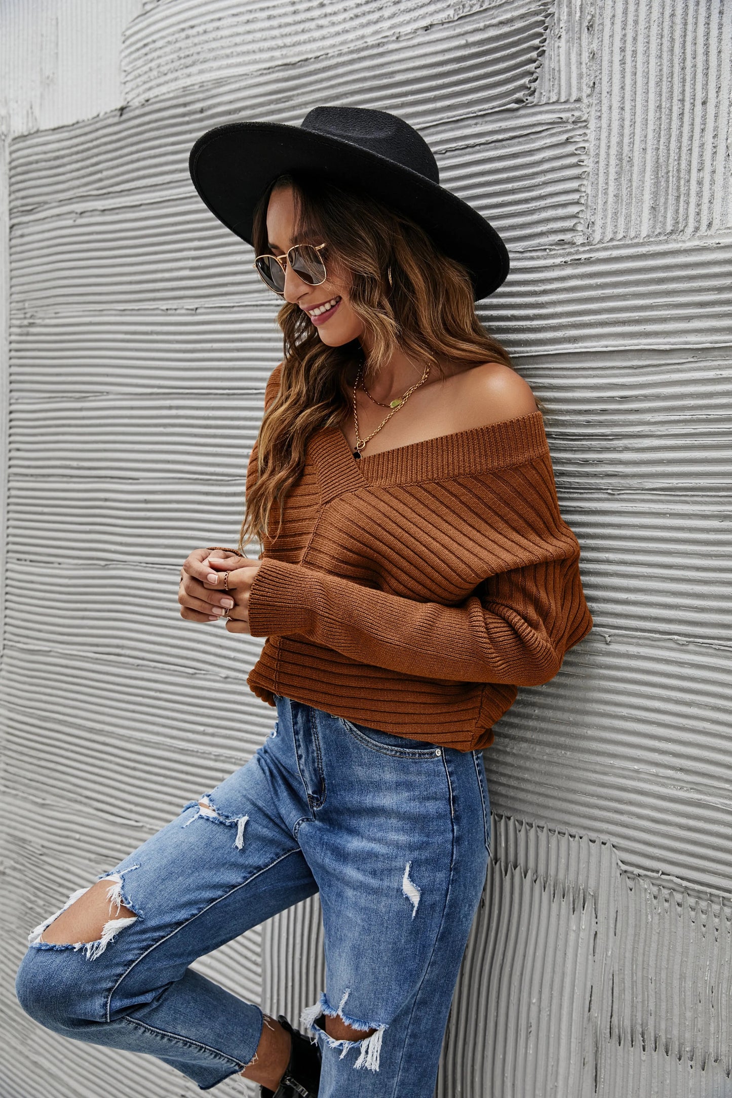 Solid Color Ribbed Sweater Anna-Kaci Wholesale