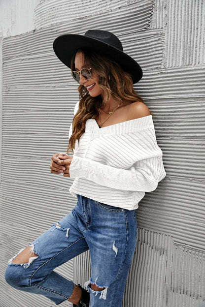 Solid Color Ribbed Sweater Anna-Kaci Wholesale