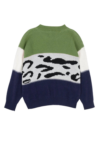 Color Block Animal Print Sweater