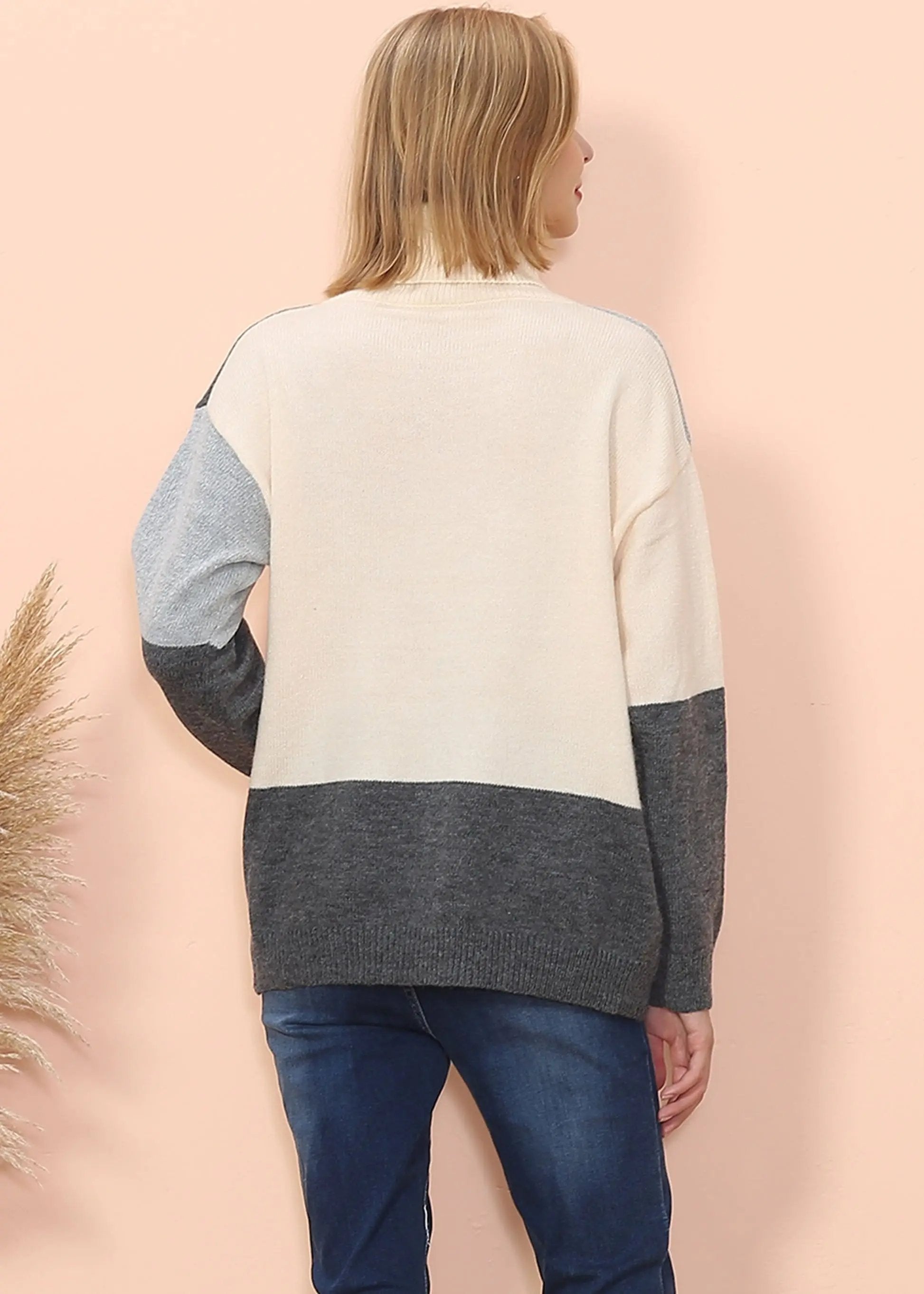 Color Block Front Turtleneck Sweater Anna-Kaci Wholesale