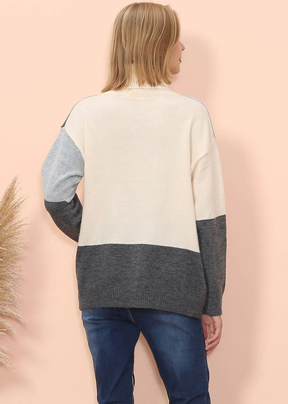 Color Block Front Turtleneck Sweater Anna-Kaci Wholesale