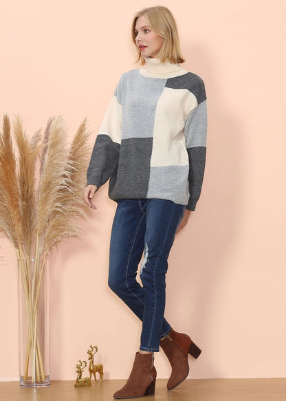 Color Block Front Turtleneck Sweater Anna-Kaci Wholesale