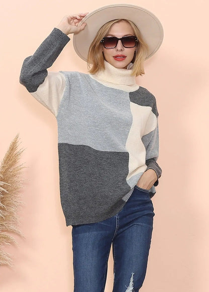 Color Block Front Turtleneck Sweater Anna-Kaci Wholesale