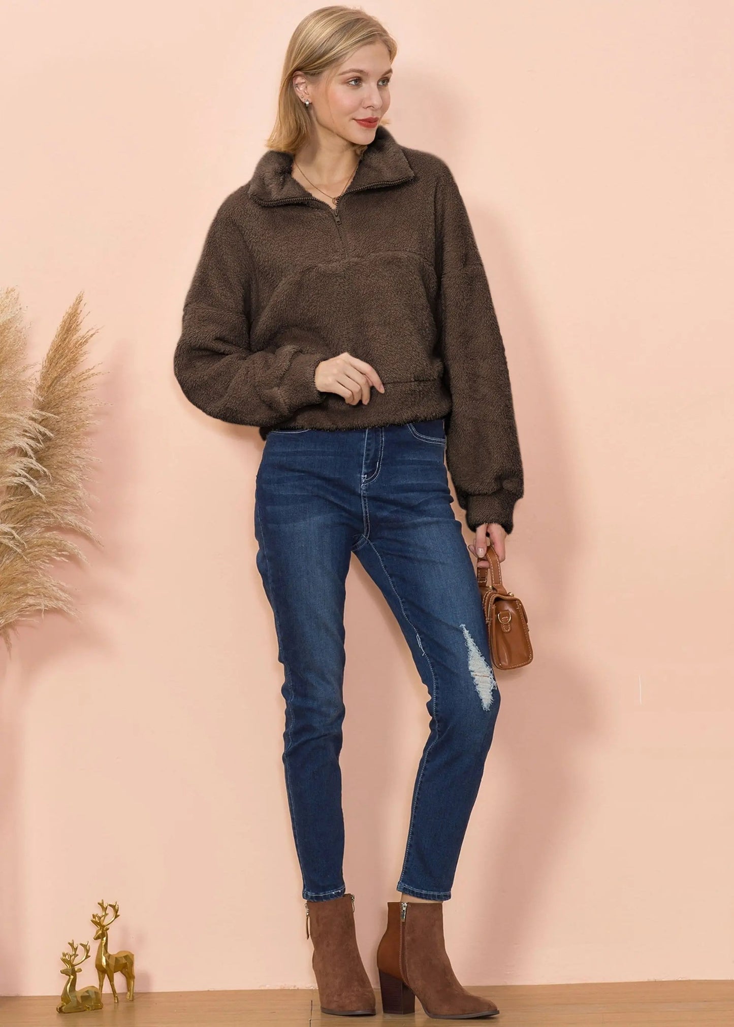 Fluffy Zip Up Sweater Anna-Kaci Wholesale