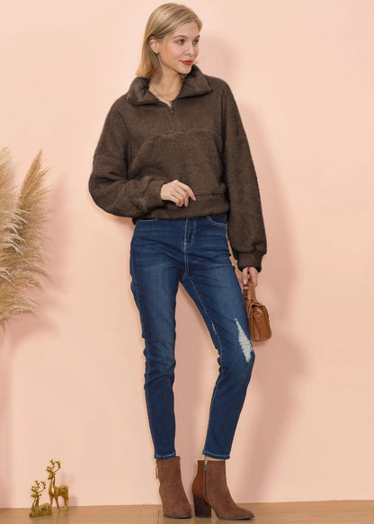 Fluffy Zip Up Sweater Anna-Kaci Wholesale