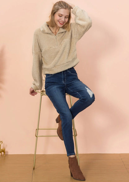 Fluffy Zip Up Sweater Anna-Kaci Wholesale