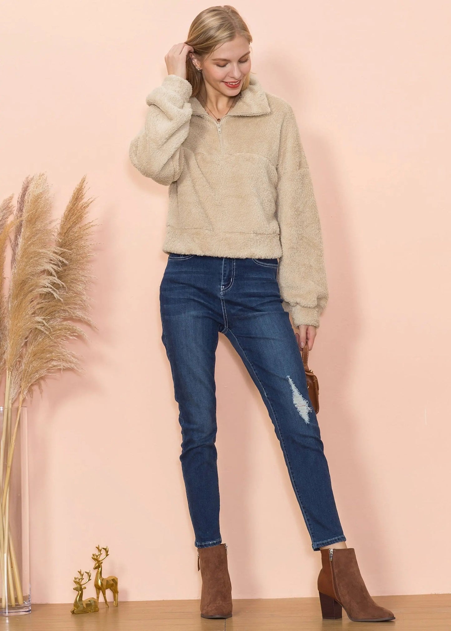 Fluffy Zip Up Sweater Anna-Kaci Wholesale