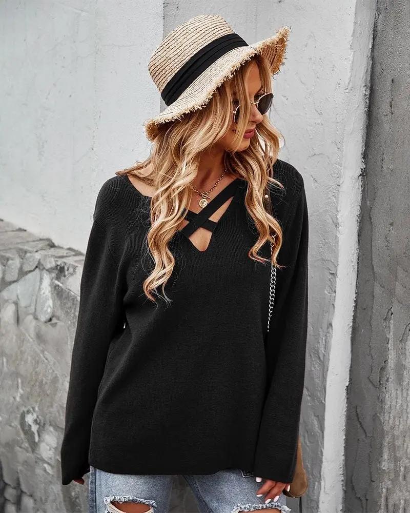 Criss Cross Front Knit Sweater Anna-Kaci Wholesale