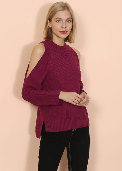 Cold Shoulder Cable Knit Sweater Anna-Kaci Wholesale