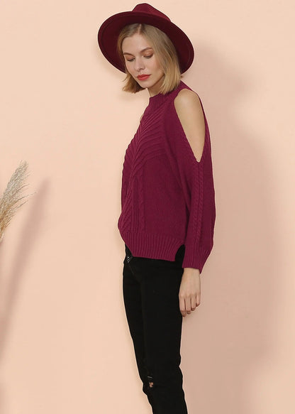 Cold Shoulder Cable Knit Sweater Anna-Kaci Wholesale
