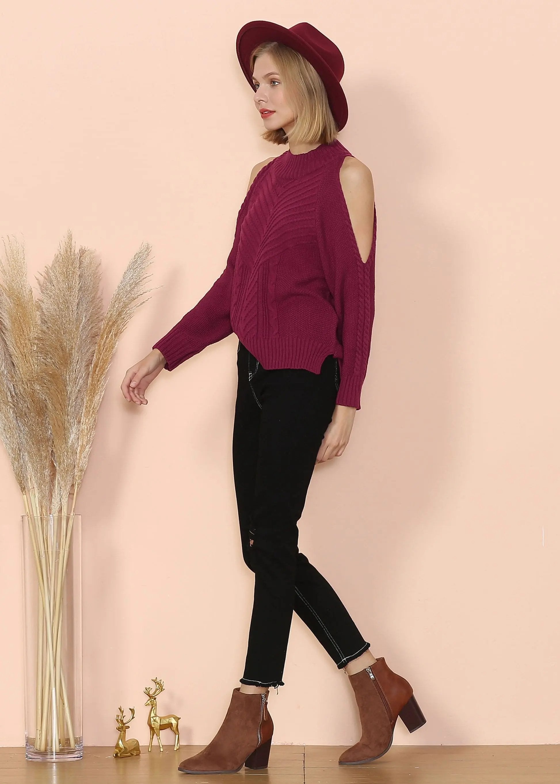 Cold Shoulder Cable Knit Sweater Anna-Kaci Wholesale