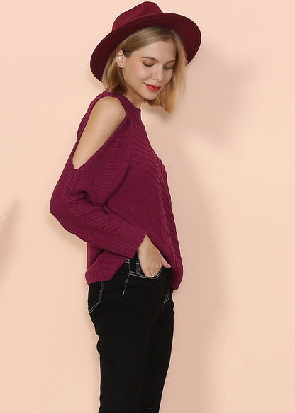 Cold Shoulder Cable Knit Sweater Anna-Kaci Wholesale