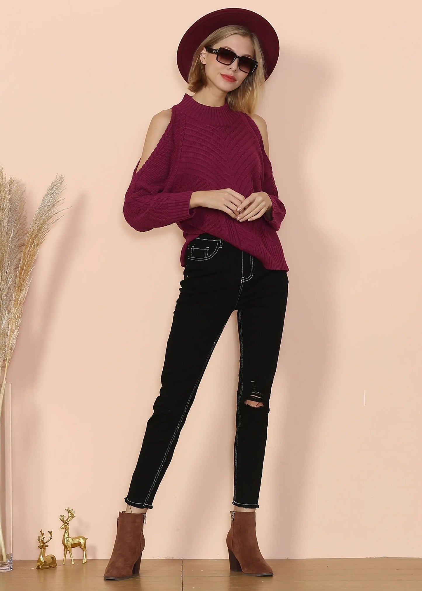 Cold Shoulder Cable Knit Sweater Anna-Kaci Wholesale