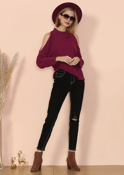 Cold Shoulder Cable Knit Sweater Anna-Kaci Wholesale