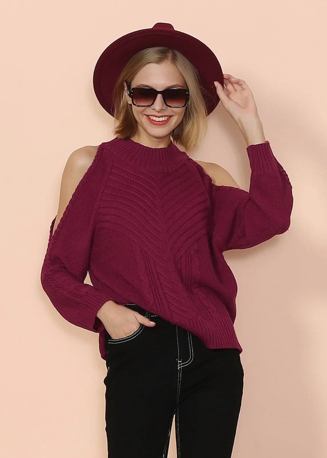 Cold Shoulder Cable Knit Sweater Anna-Kaci Wholesale