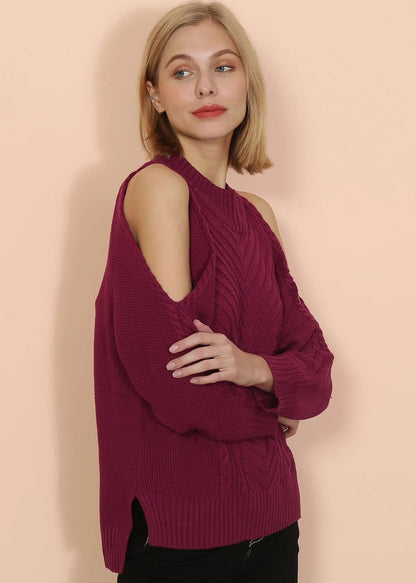 Cold Shoulder Cable Knit Sweater Anna-Kaci Wholesale