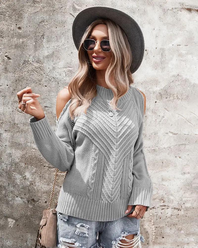 Cold Shoulder Cable Knit Sweater Anna-Kaci Wholesale