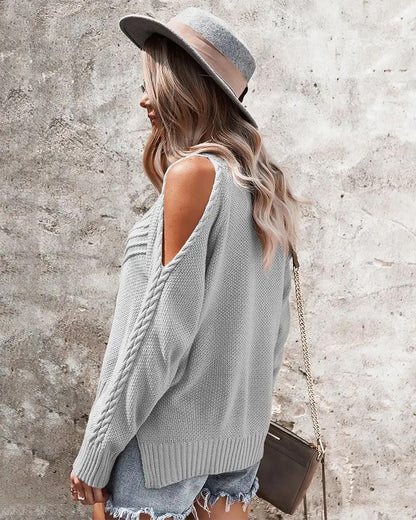 Cold Shoulder Cable Knit Sweater Anna-Kaci Wholesale