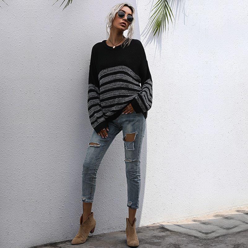 Round Neck Striped Light Sweater Anna-Kaci Wholesale