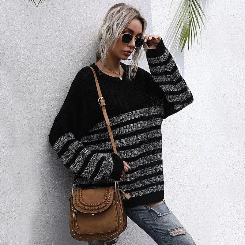 Round Neck Striped Light Sweater Anna-Kaci Wholesale