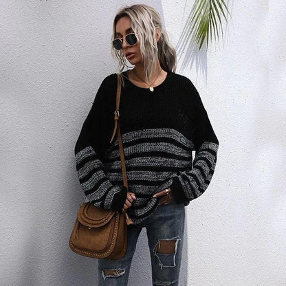 Round Neck Striped Light Sweater Anna-Kaci Wholesale