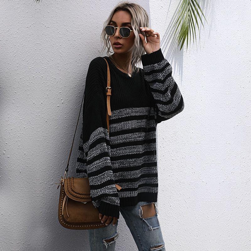 Round Neck Striped Light Sweater Anna-Kaci Wholesale