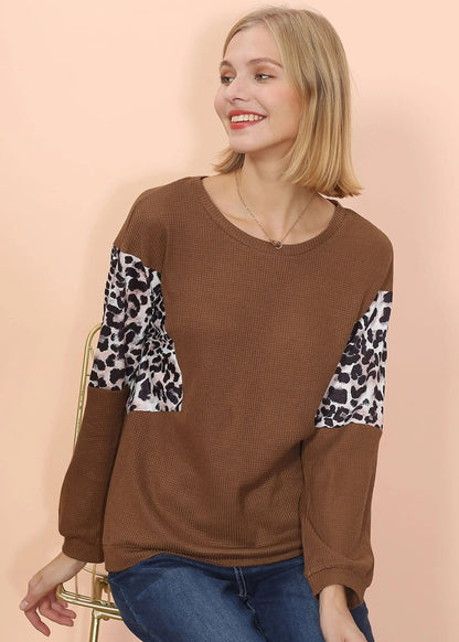 Drop Shoulder Two Tone Leopard Sweater Anna-Kaci Wholesale