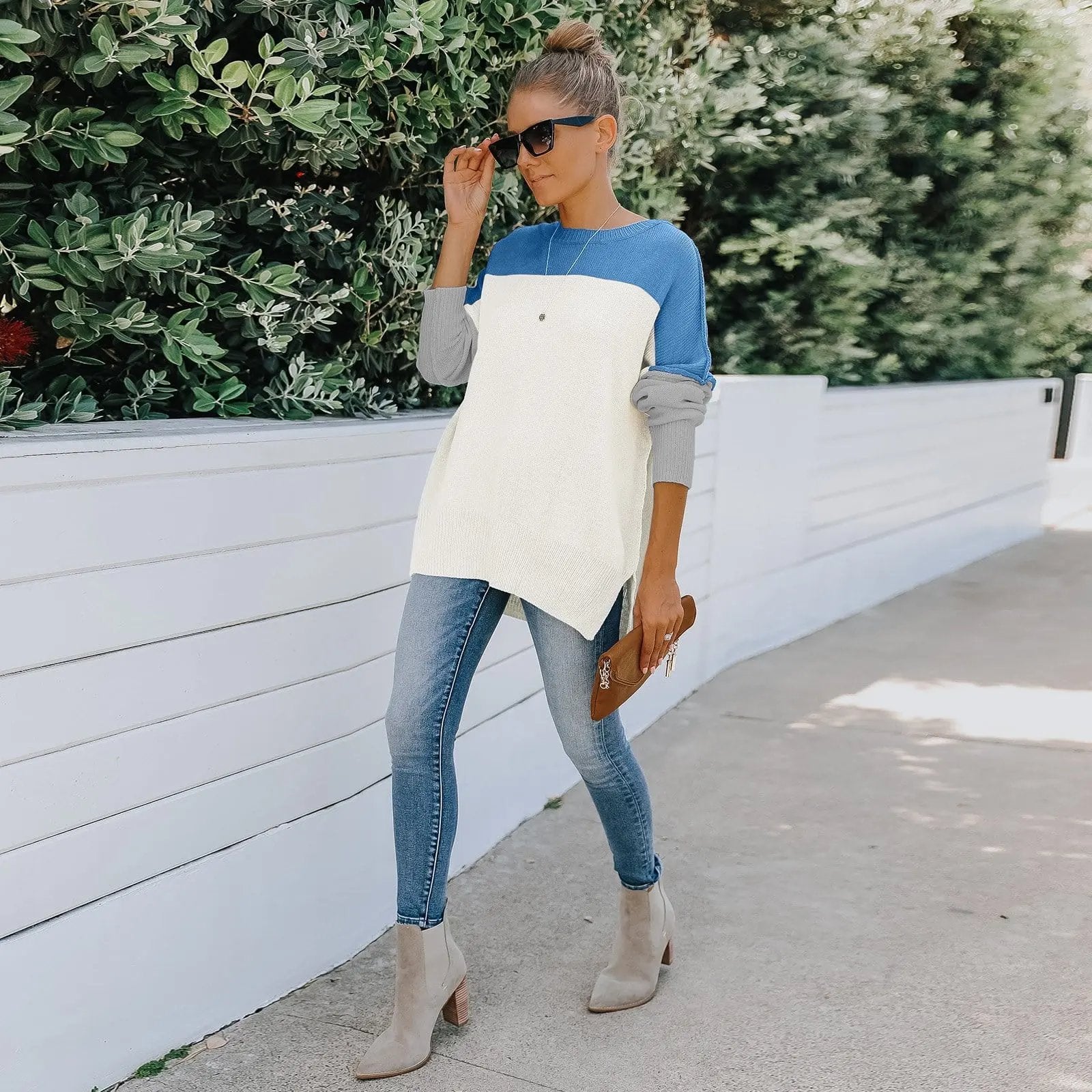 Triple Tone Long Knit Sweater Anna-Kaci Wholesale