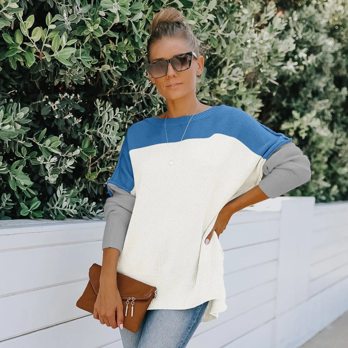 Triple Tone Long Knit Sweater Anna-Kaci Wholesale