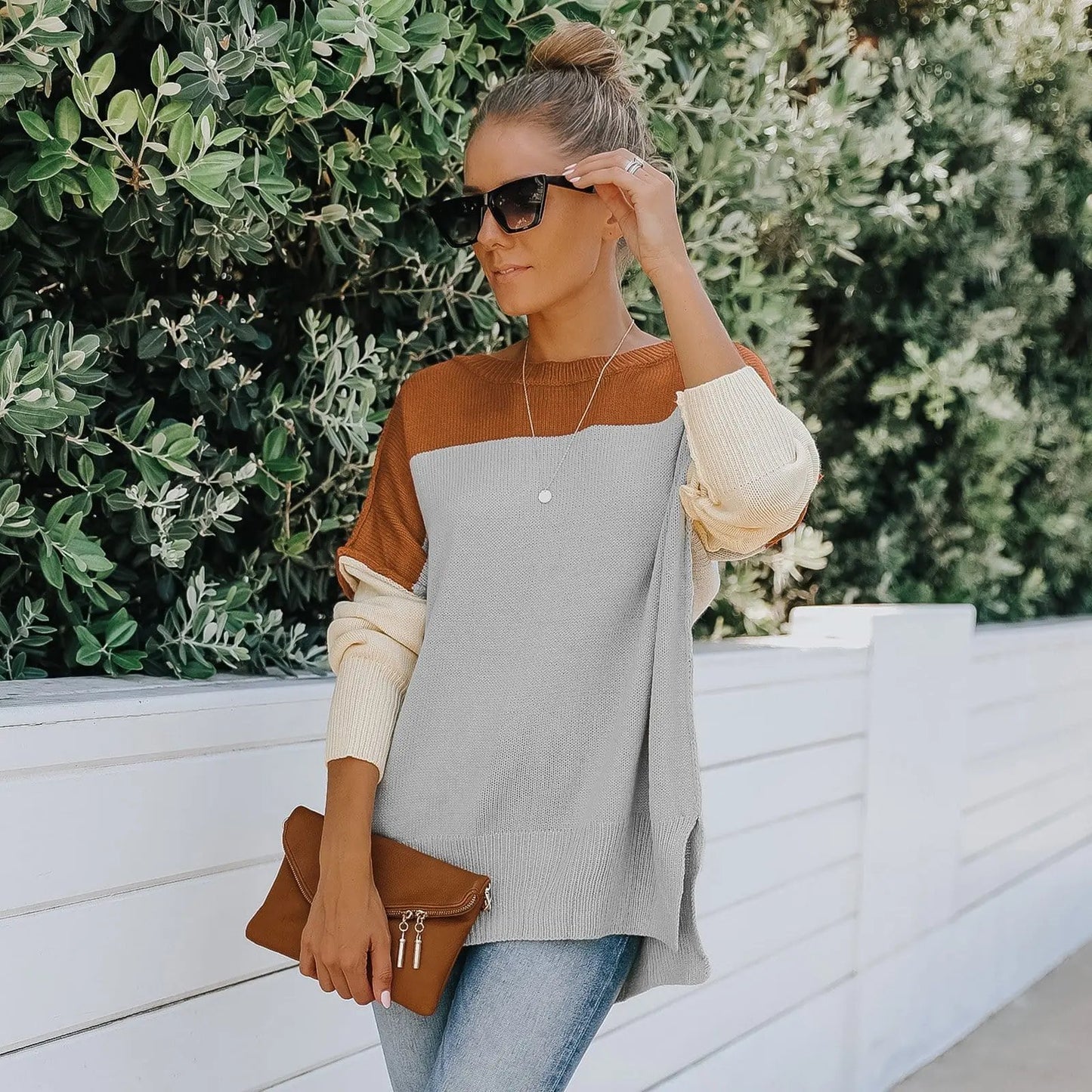 Triple Tone Long Knit Sweater Anna-Kaci Wholesale