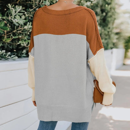 Triple Tone Long Knit Sweater Anna-Kaci Wholesale