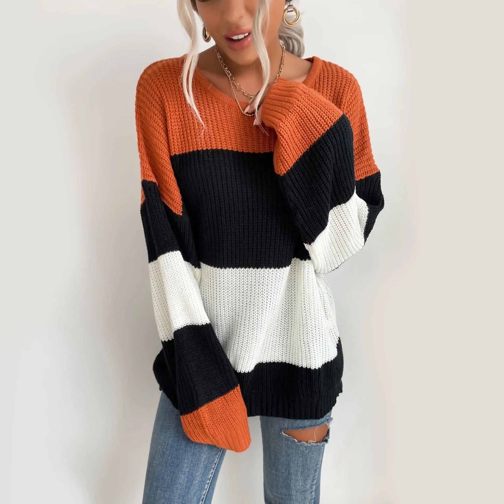 Chunky Color Block Oversized Sweater Anna-Kaci Wholesale