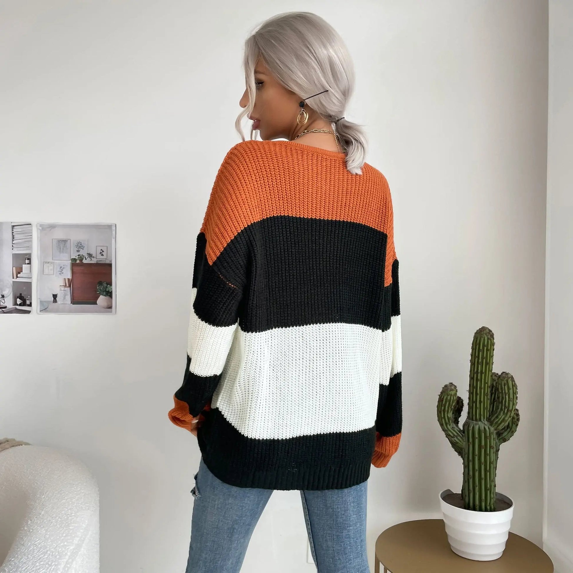Chunky Color Block Oversized Sweater Anna-Kaci Wholesale
