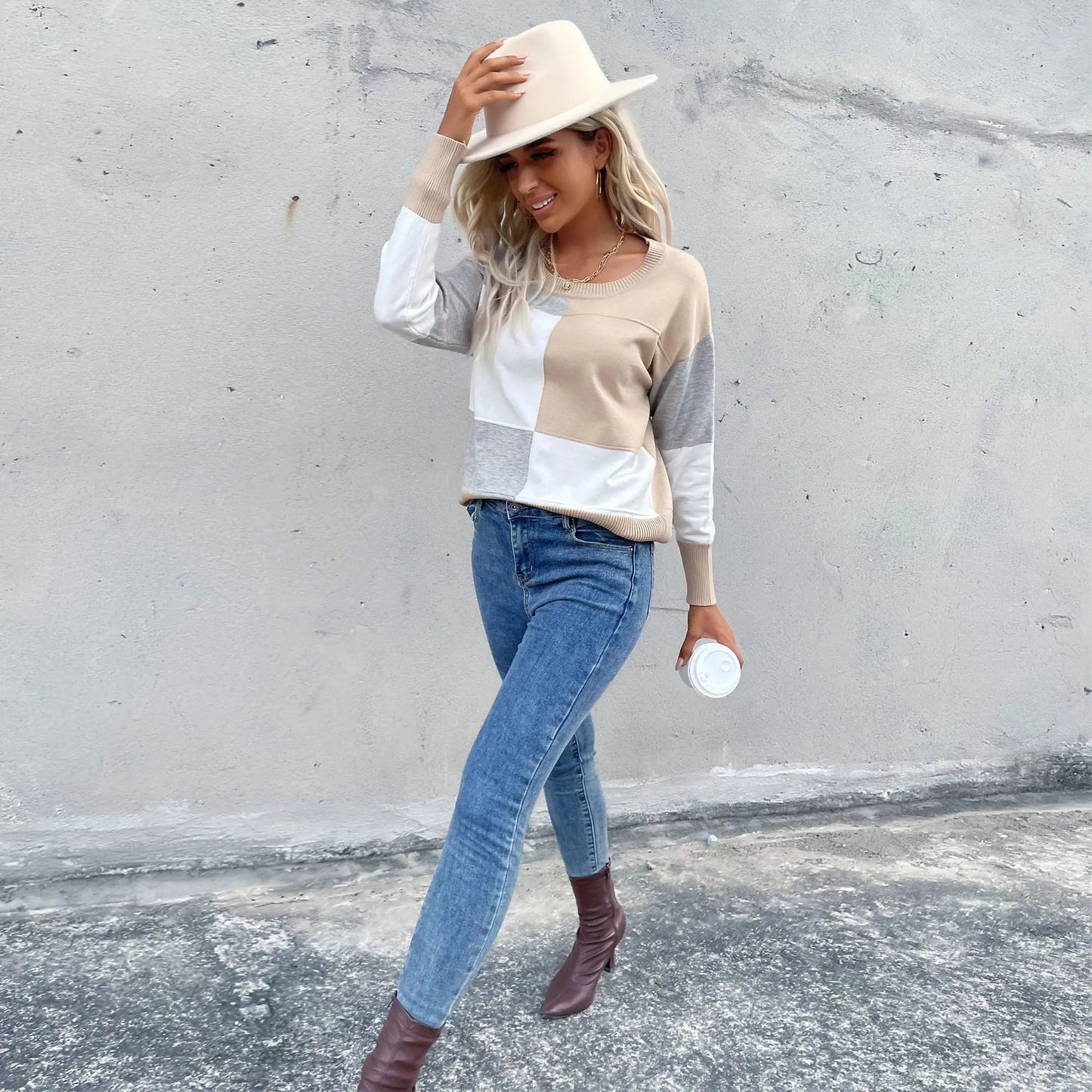 Color Block Front Sweater Anna-Kaci Wholesale