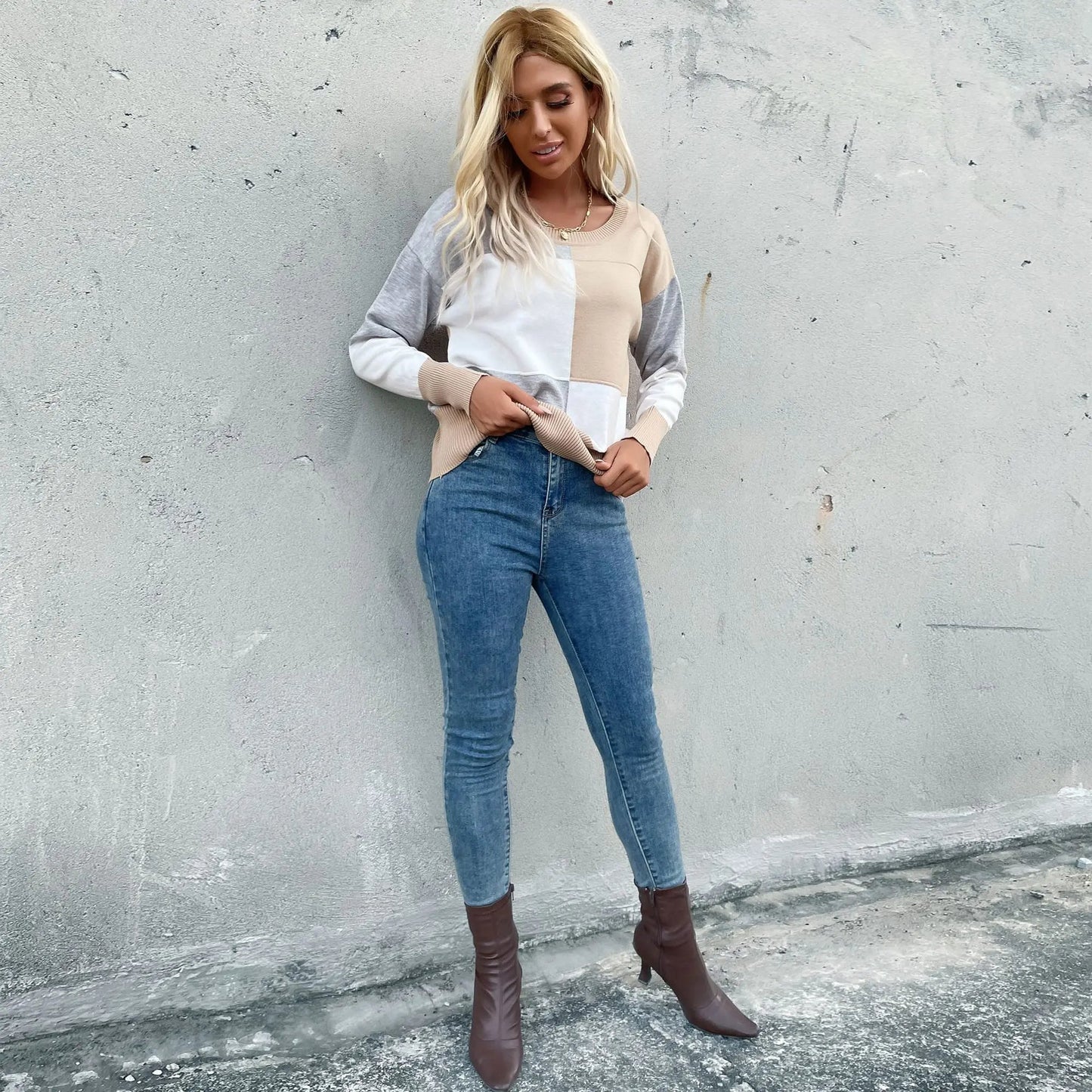 Color Block Front Sweater Anna-Kaci Wholesale