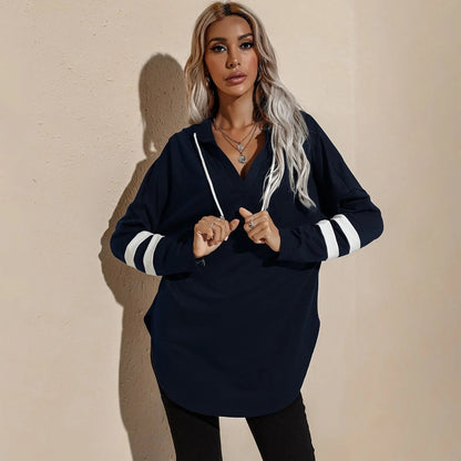 V Neck Sporty Hoodie Sweater Anna-Kaci Wholesale