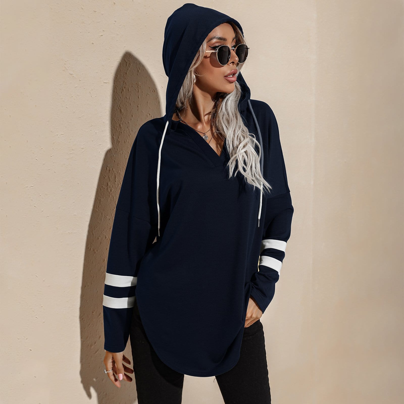 V Neck Sporty Hoodie Sweater Anna-Kaci Wholesale