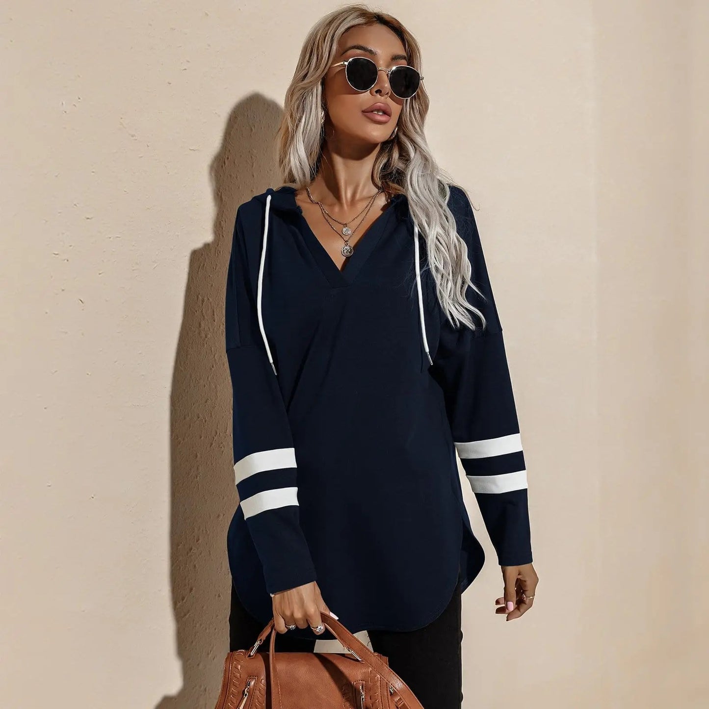 V Neck Sporty Hoodie Sweater Anna-Kaci Wholesale