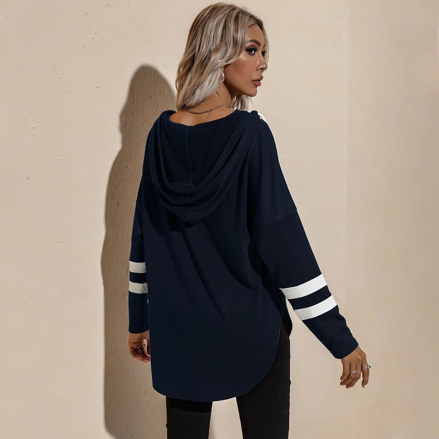 V Neck Sporty Hoodie Sweater Anna-Kaci Wholesale