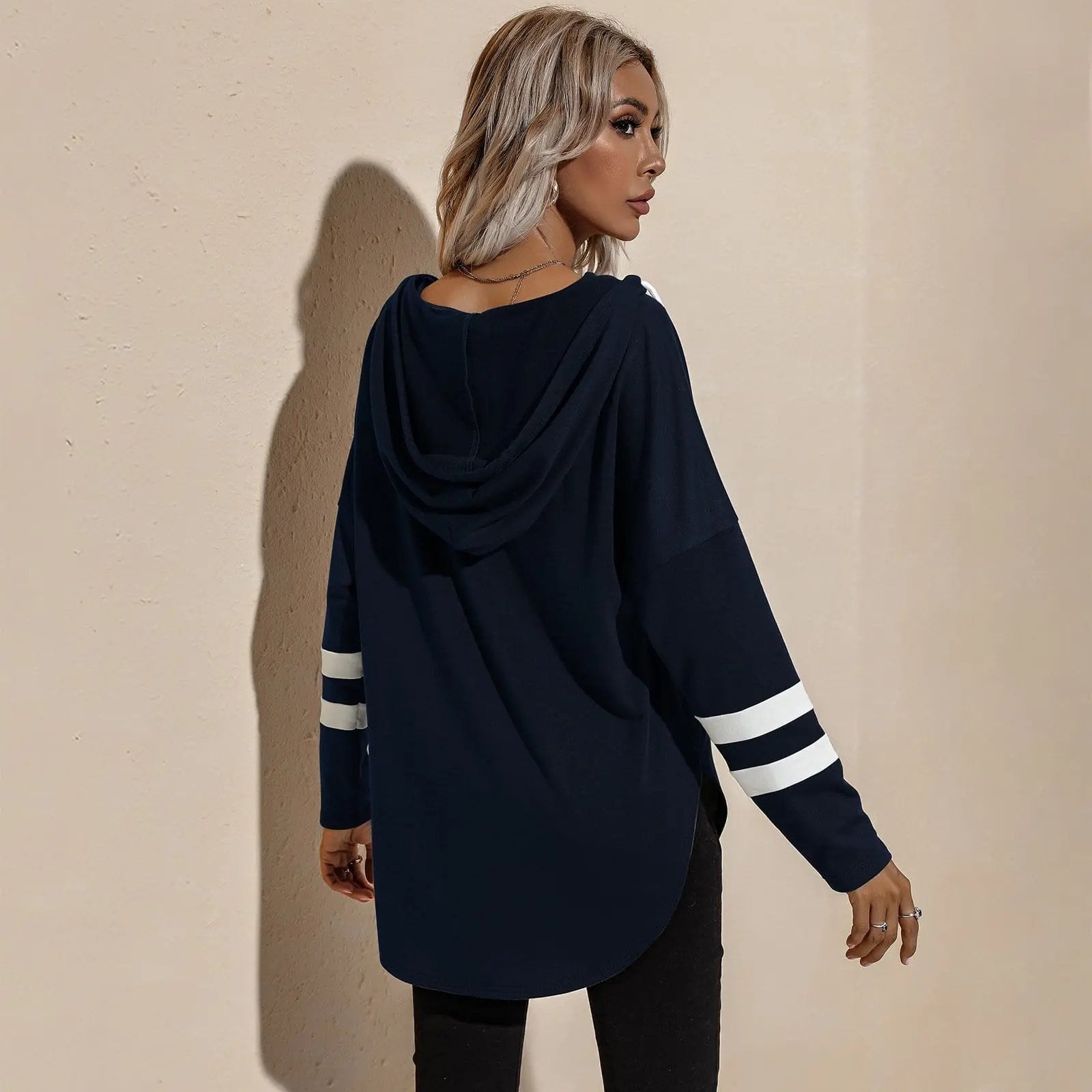 V Neck Sporty Hoodie Sweater Anna-Kaci Wholesale