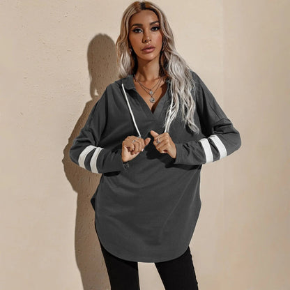 V Neck Sporty Hoodie Sweater Anna-Kaci Wholesale